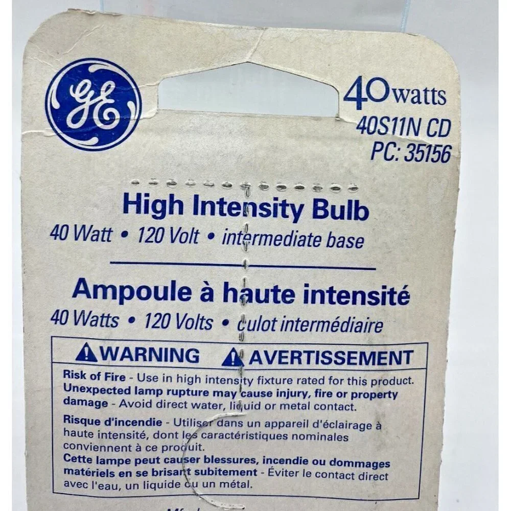New GE Lighting High Intensity Light Bulb Clear 40 Watt 120 V 35156 Made In USA